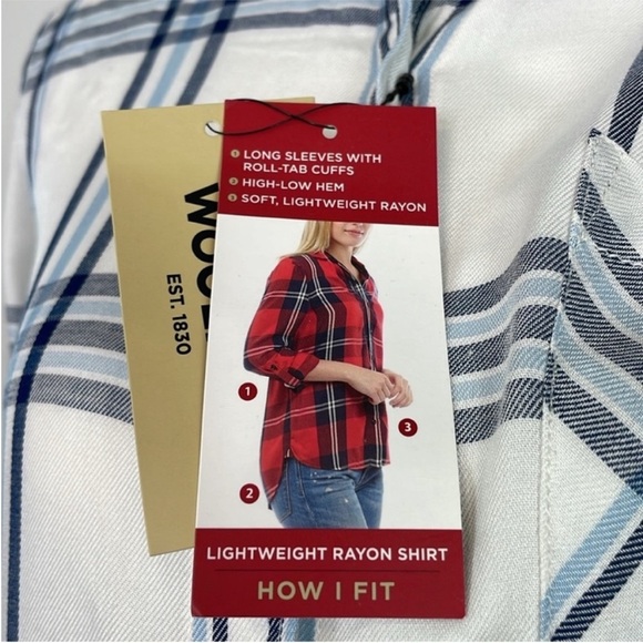 Woolrich Women's White and Blue Plaid Button Up Shirt. Size Small. NWT. - Picture 5 of 13
